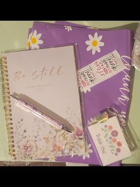 Floral 'Be Still' Lavender Spiral Notebook & Pen Set